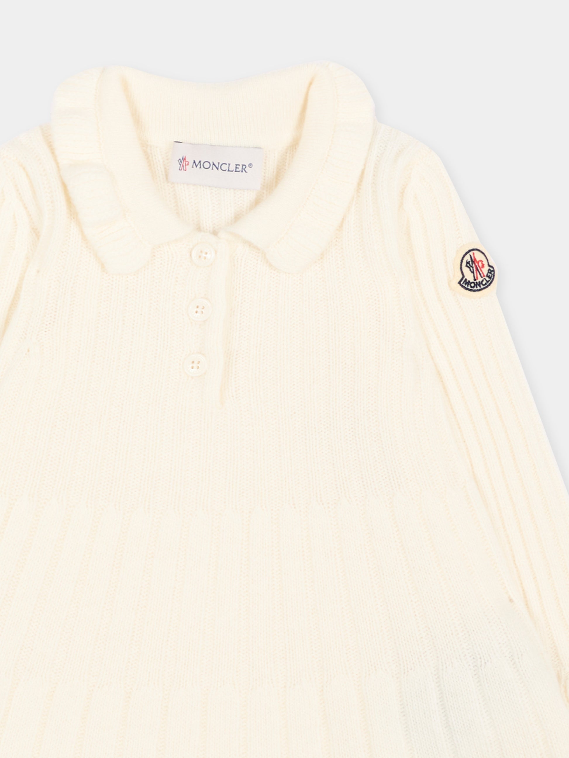 Vestito avorio in maglia per neonata con logo,Moncler Kids,L2951 9L00001 M4281 035
