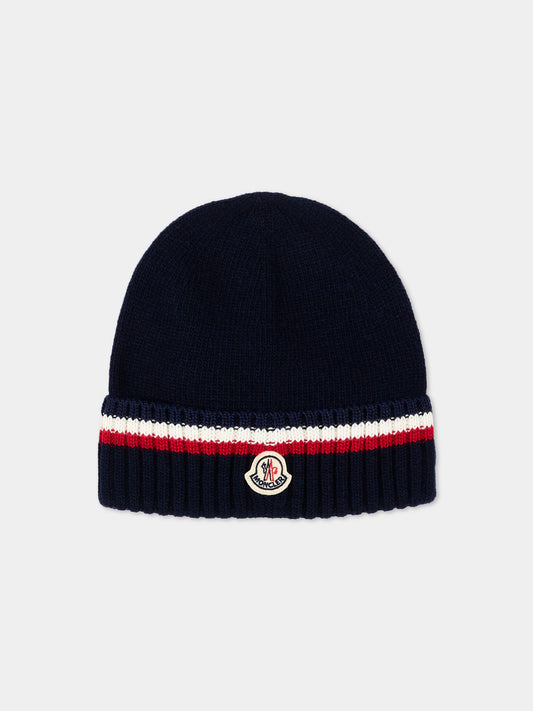 Berretto blu per bambino con logo,Moncler Kids,L2954 3B00001 M4281 745
