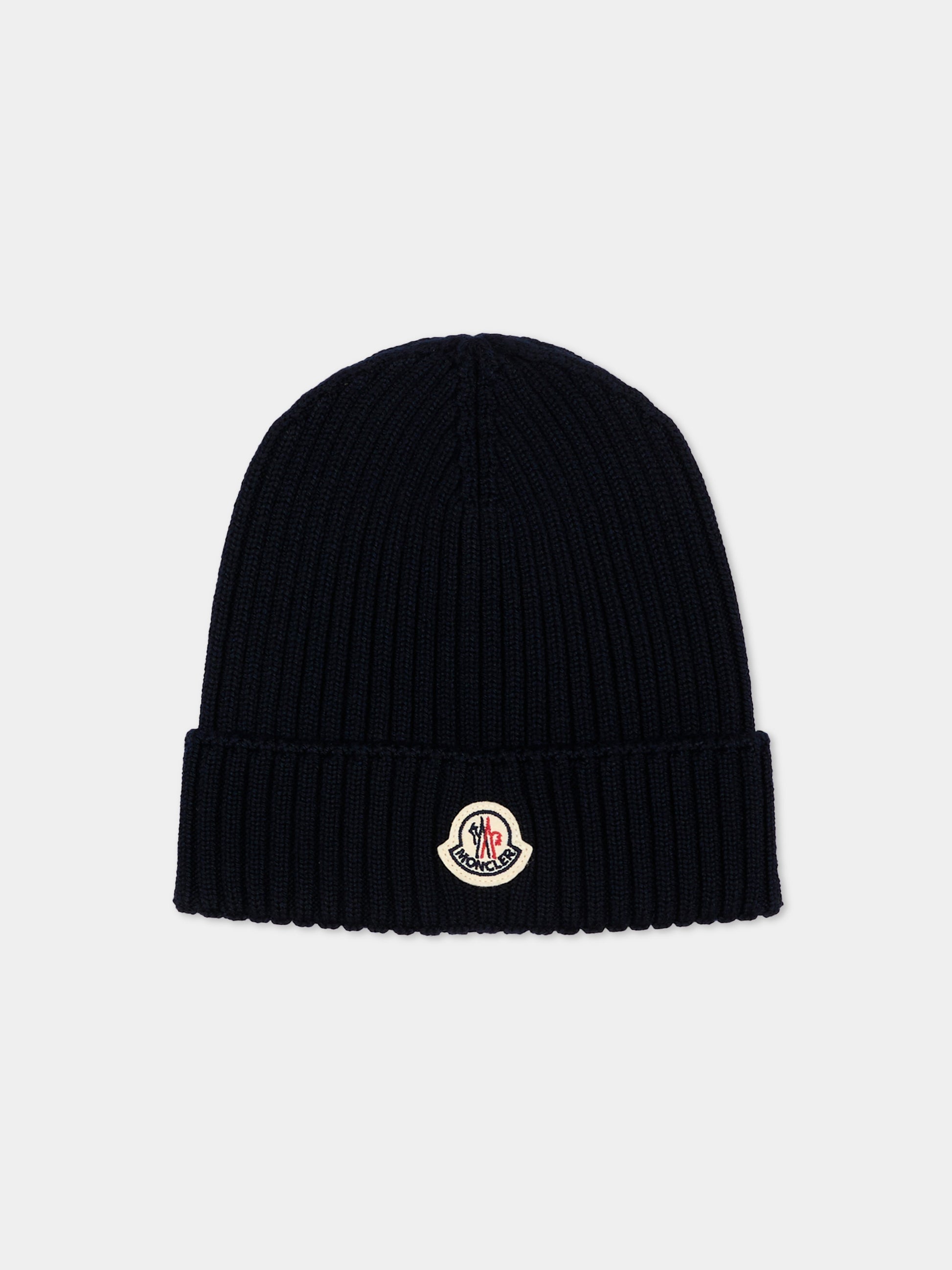 Berretto blu per bambino con logo,Moncler Kids,L2954 3B00009 M1131 742