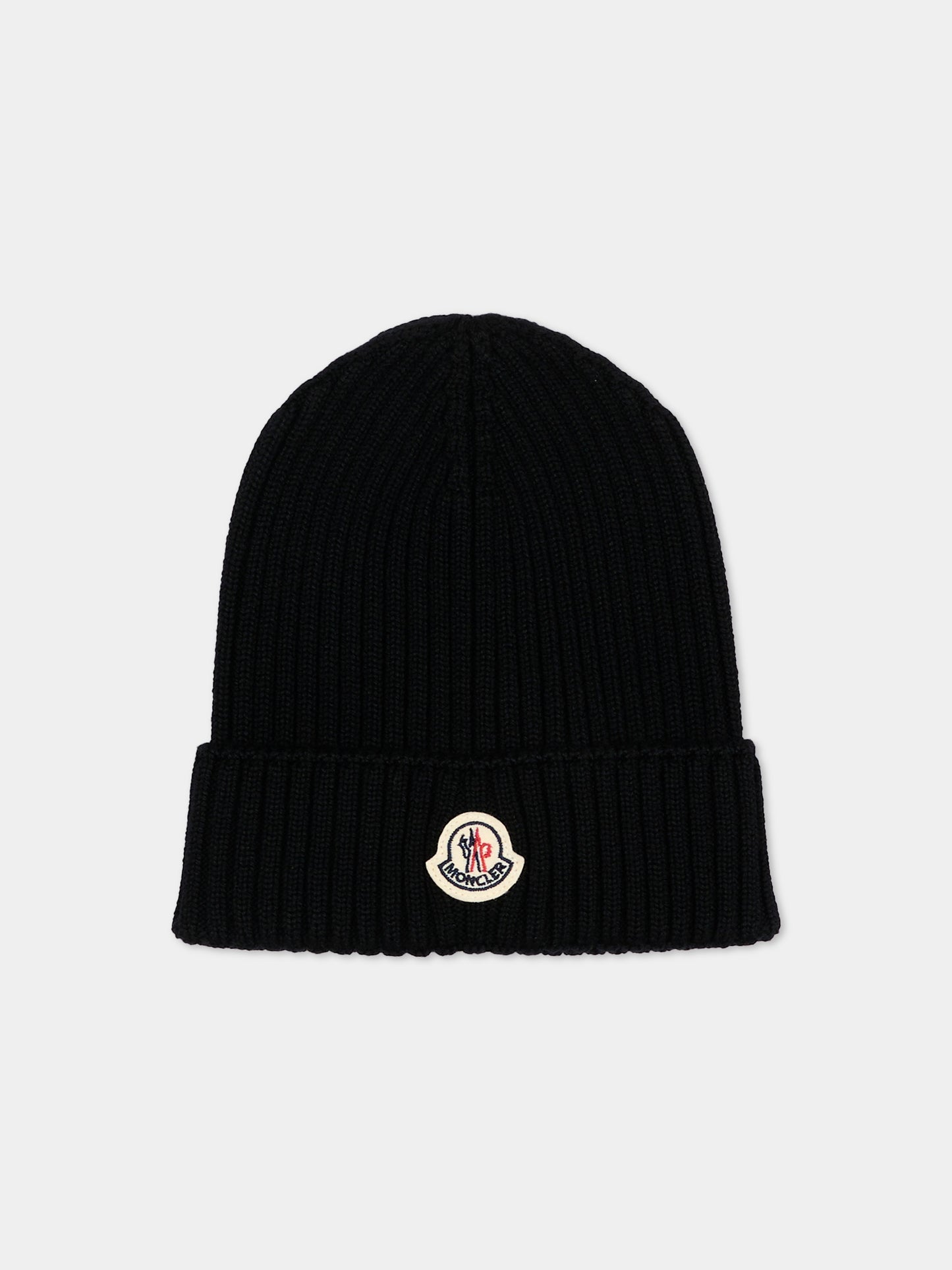 Berretto nero per bambino con logo,Moncler Kids,L2954 3B00009 M1131 999