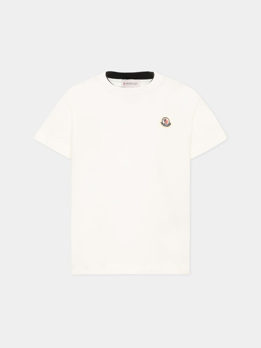 T-Shirt avorio per bambini con logo,Moncler Kids,L2954 8C00008 89AFV 034