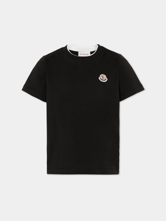 T-shirt nera per bambini con logo,Moncler Kids,L2954 8C00008 89AFV 999