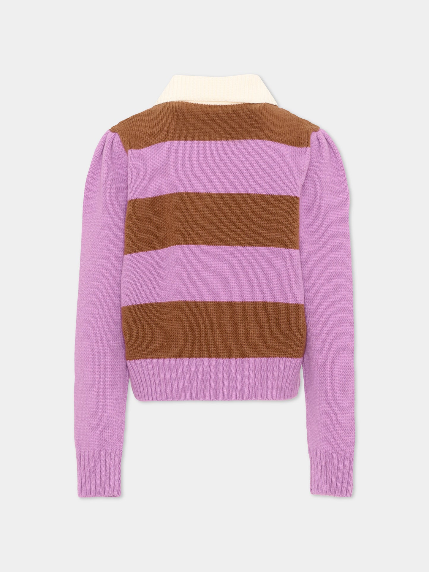 Polo lilla a righe per bambina con logo,Moncler Kids,L2954 9A00001 M4281 P52