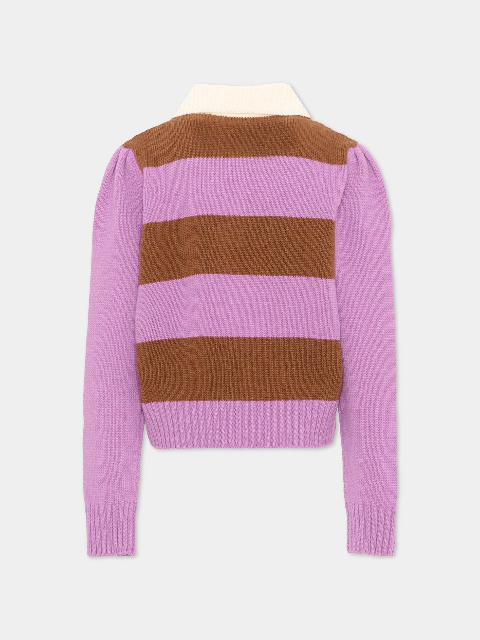 Polo lilla a righe per bambina con logo,Moncler Kids,L2954 9A00001 M4281 P52