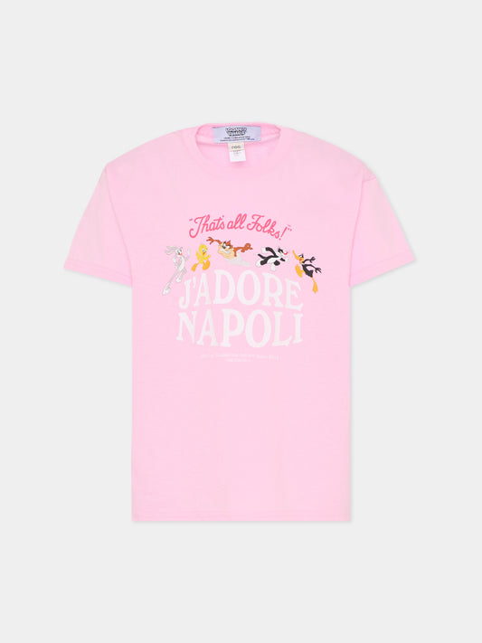 T-shirt rosa per bambina con Looney Tunes,J'adore Napoli,J'ADORE NAPOLI LOONEY TUNES T-SHIRT KIDS PINK