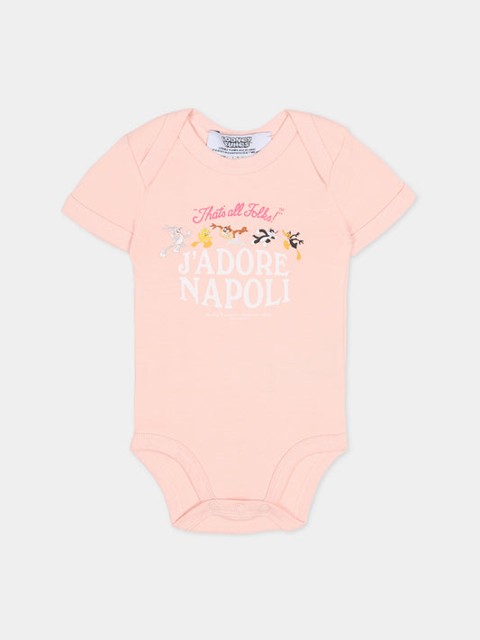 Body rosa per neonata con Looney Tunes,J'adore Napoli,J'ADORE NAPOLI LOONEY TUNES BODY KIDS PINK