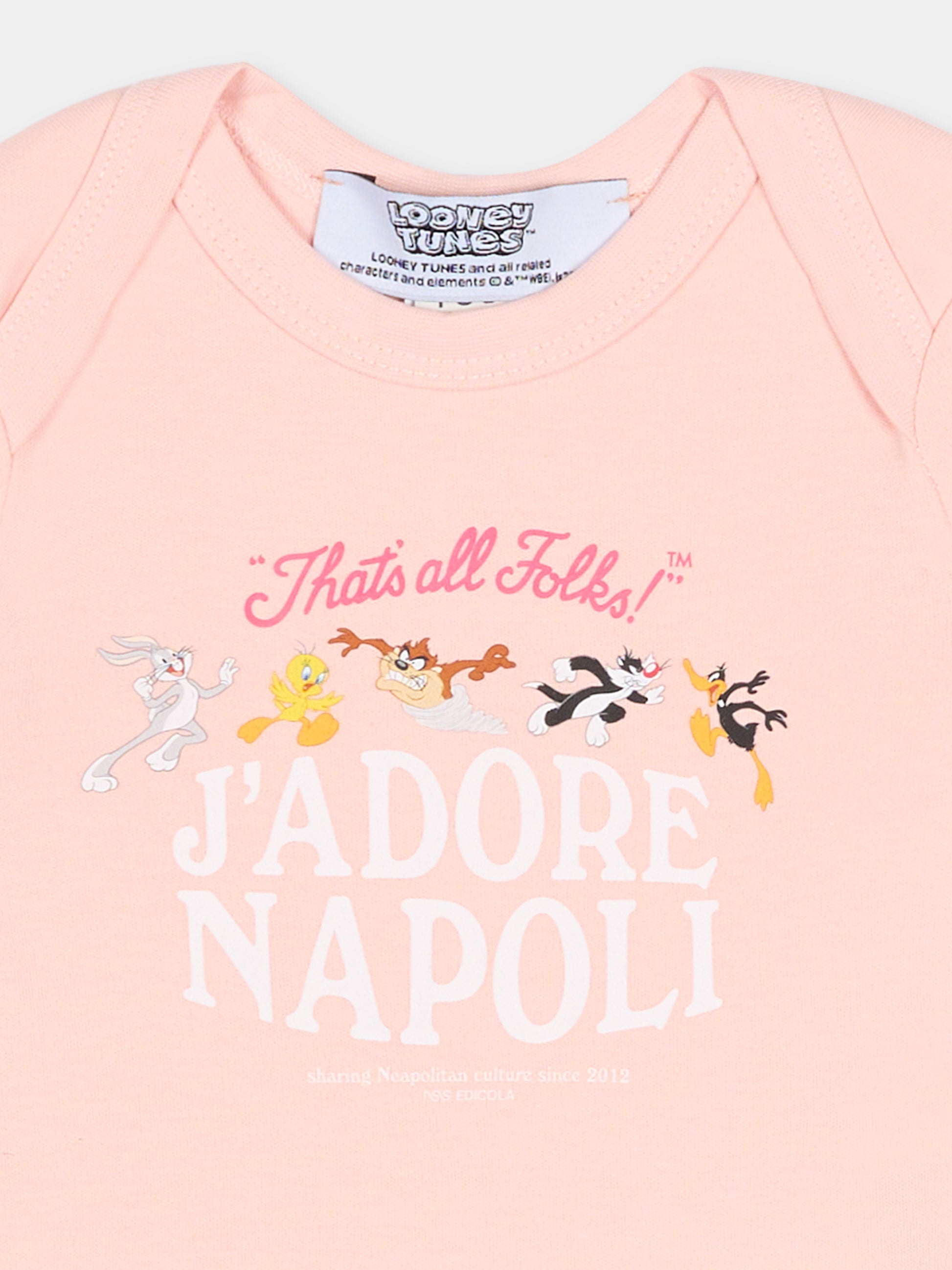 Body rosa per neonata con Looney Tunes,J'adore Napoli,J'ADORE NAPOLI LOONEY TUNES BODY KIDS PINK