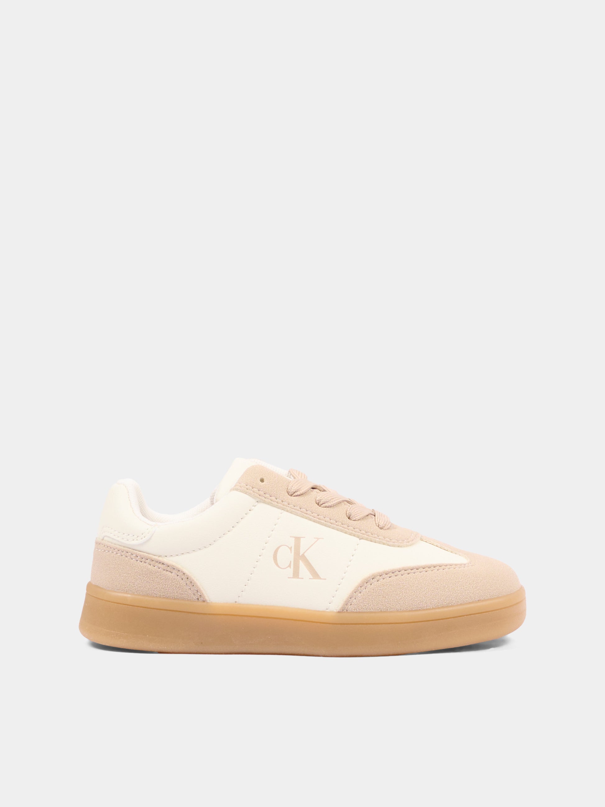 Sneakers beige per bambina con logo,Calvin Klein Kids,V3A9 83387 1269A999