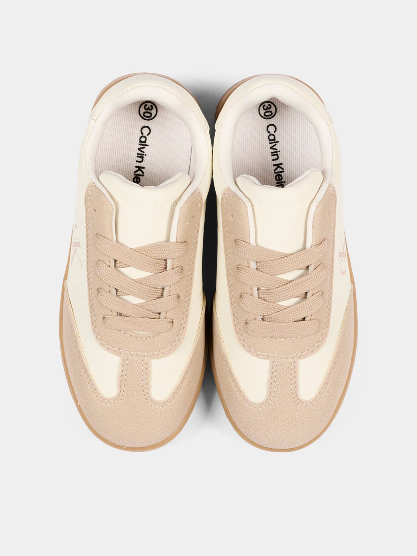Sneakers beige per bambina con logo,Calvin Klein Kids,V3A9 83387 1269A999