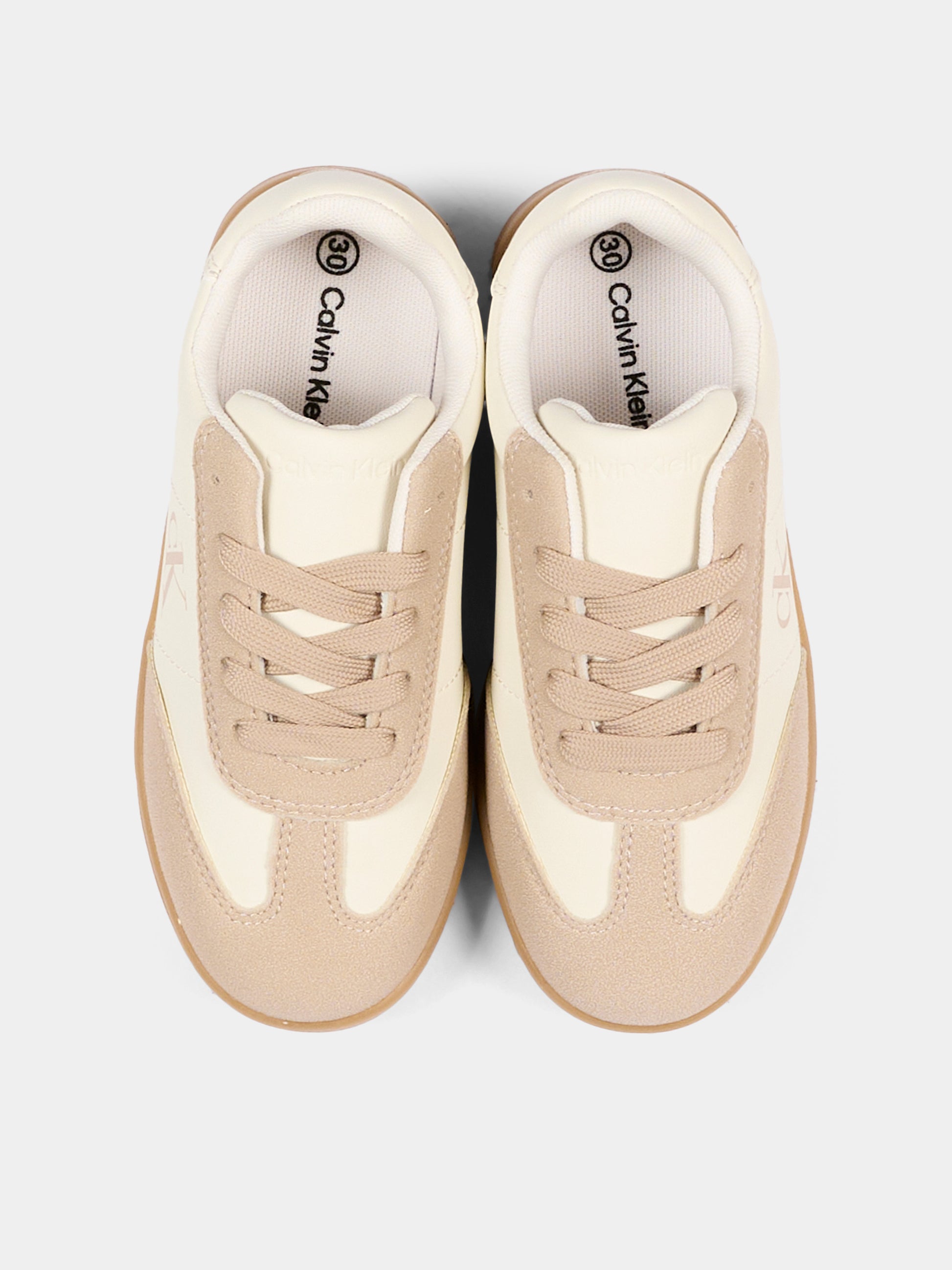 Sneakers beige per bambina con logo,Calvin Klein Kids,V3A9 83387 1269A999