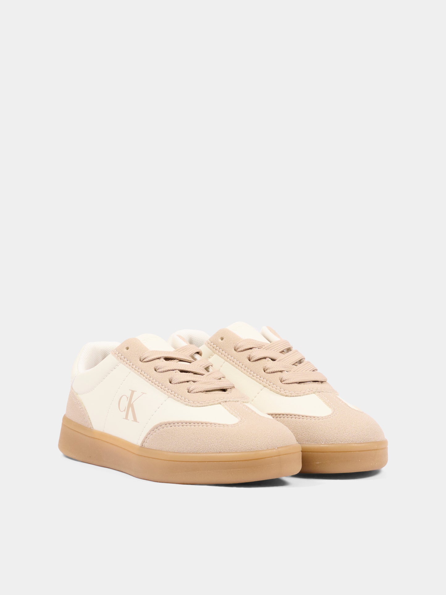 Sneakers beige per bambina con logo,Calvin Klein Kids,V3A9 83387 1269A999