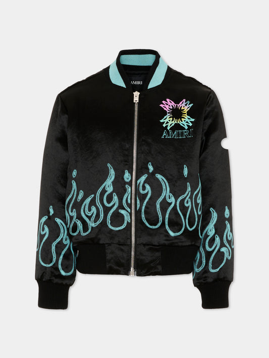 Bomber nero per bambino con fiamme,Amiri,ACOUJA1006 001 BLACK