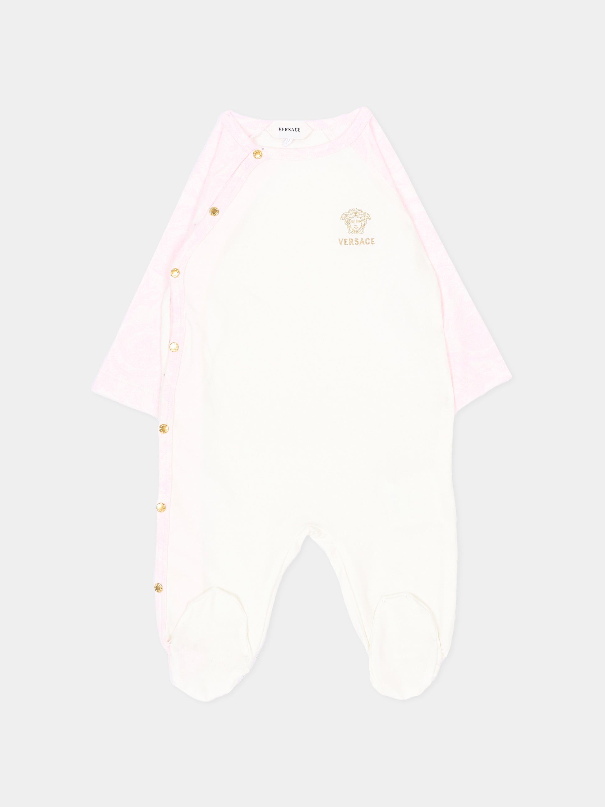 Tutina bianca per neonata con logo,Versace,1017948 1A18059 6WN50