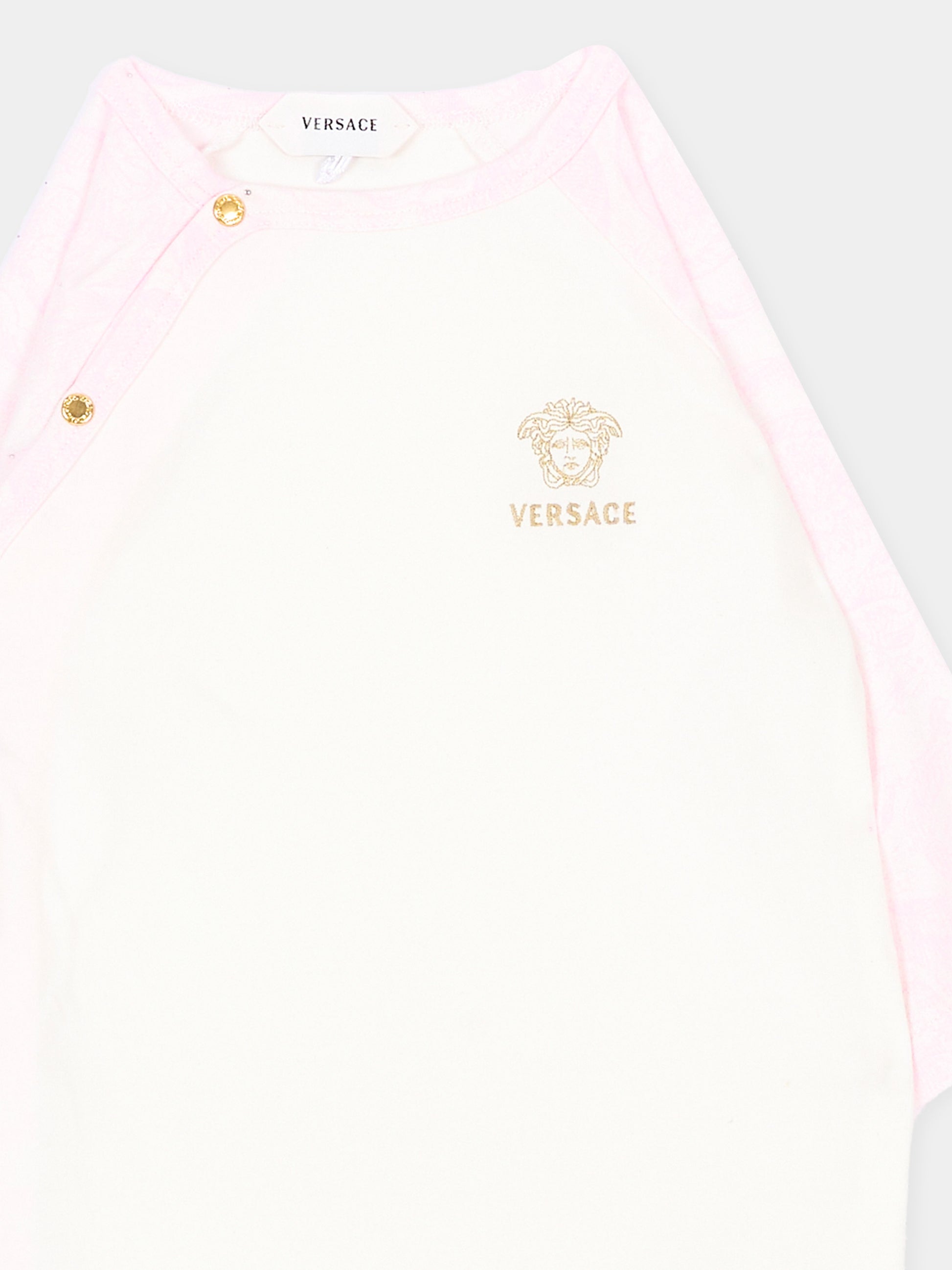 Tutina bianca per neonata con logo,Versace,1017948 1A18059 6WN50