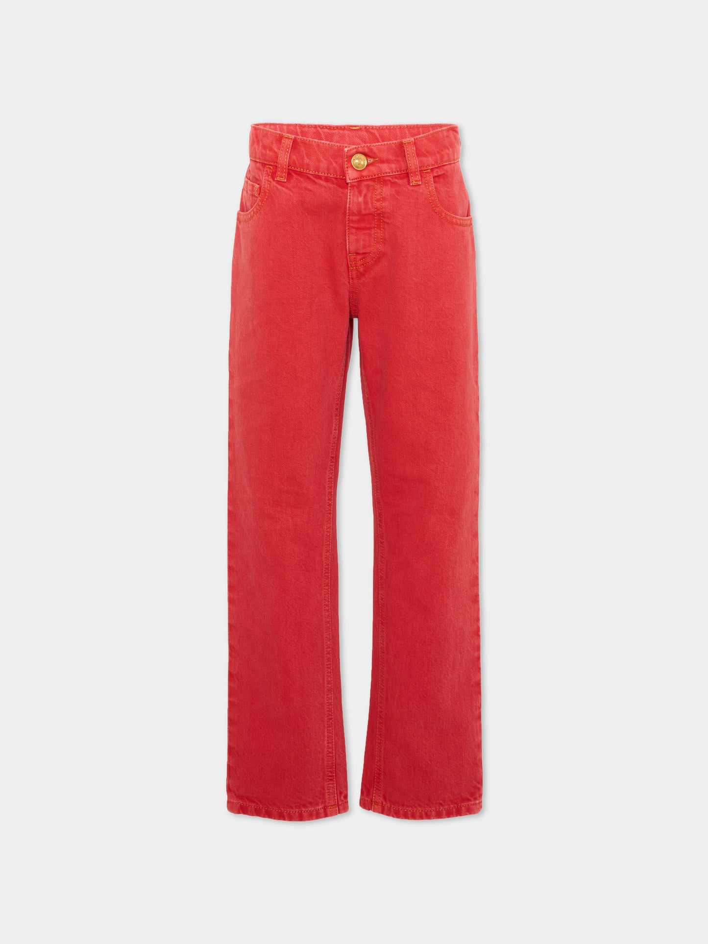 Jeans rosso per bambini con patch logo,Versace,1024670 1A18198 1D160