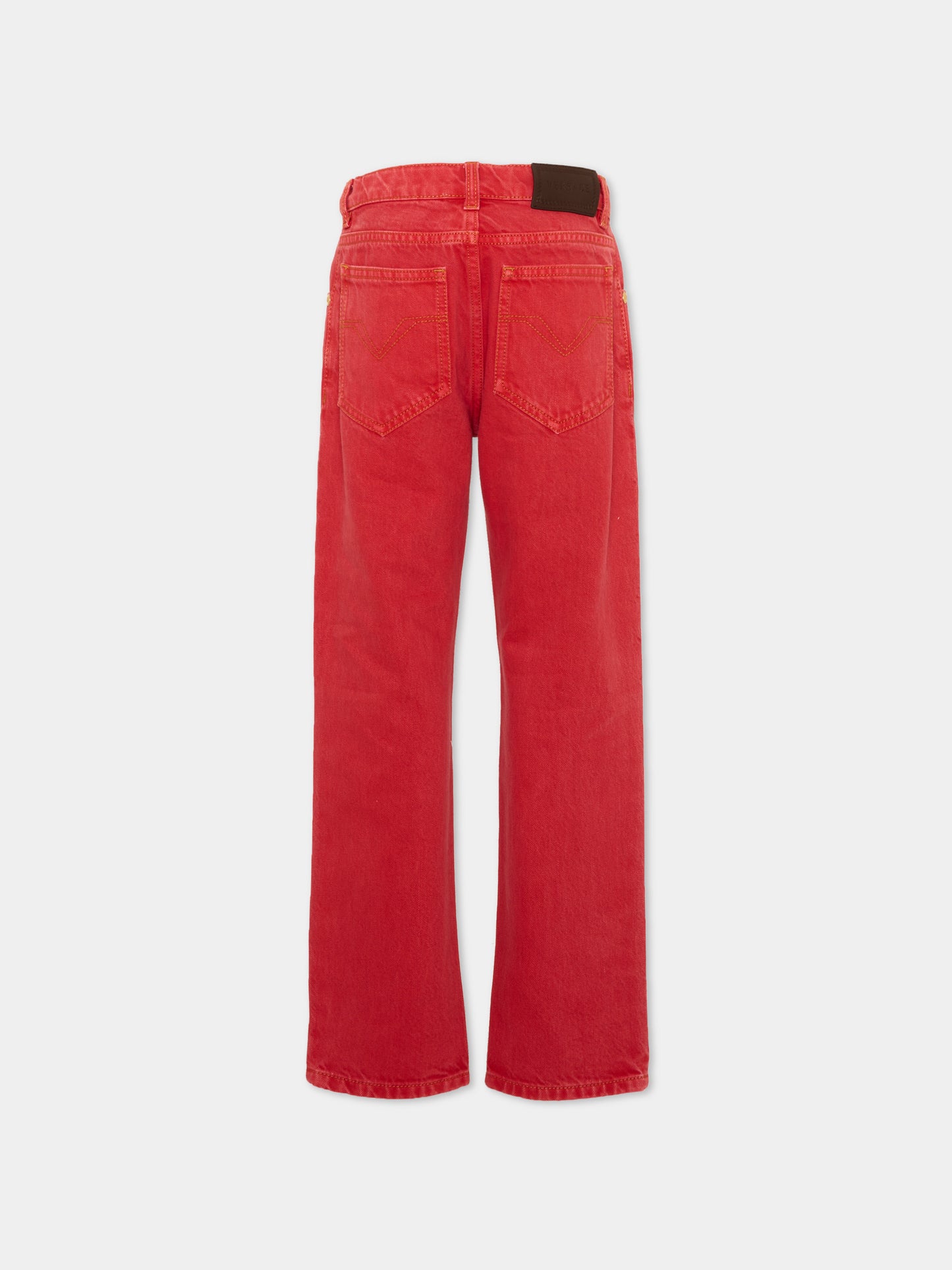 Jeans rosso per bambini con patch logo,Versace,1024670 1A18198 1D160