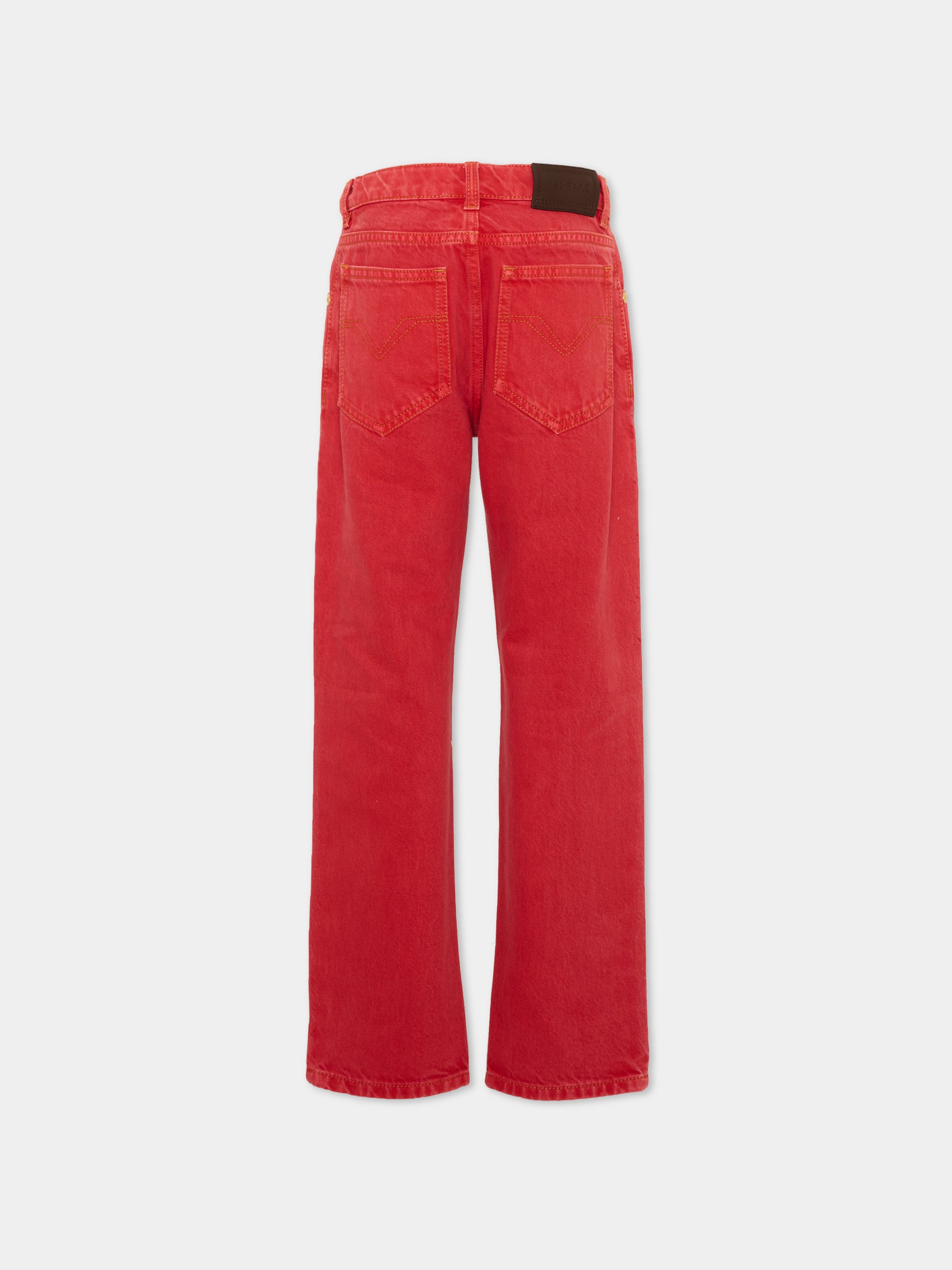 Jeans rosso per bambini con patch logo,Versace,1024670 1A18198 1D160