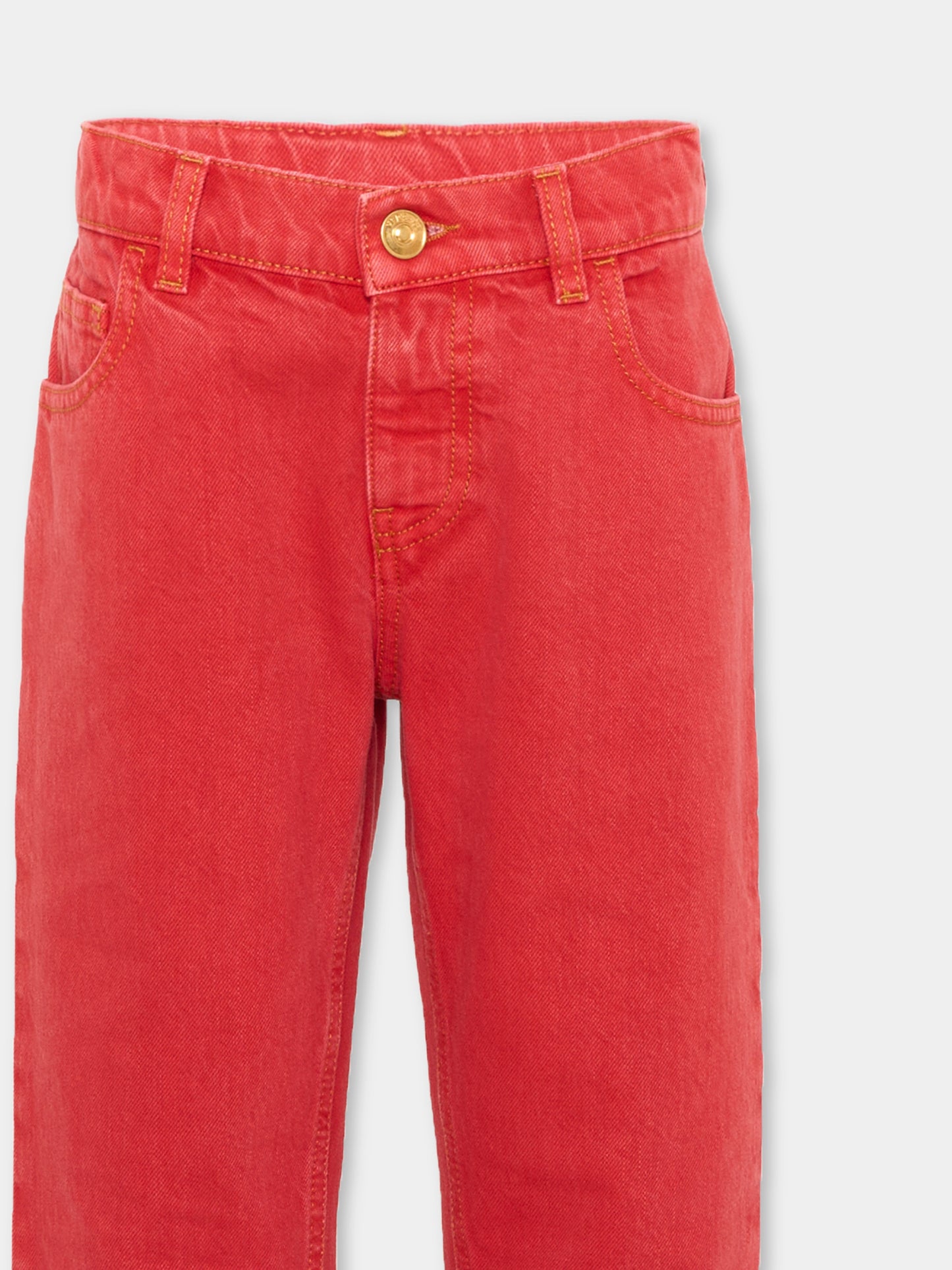 Jeans rosso per bambini con patch logo,Versace,1024670 1A18198 1D160