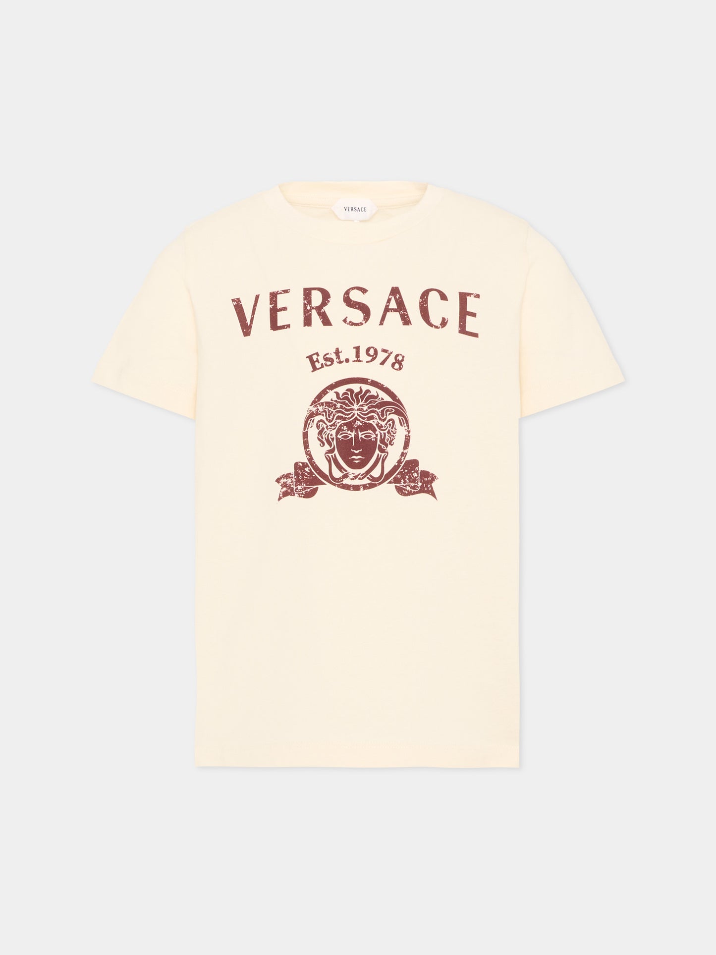 T-Shirt avorio per bambini con logo,Versace,1024946 1A18123 2YE00