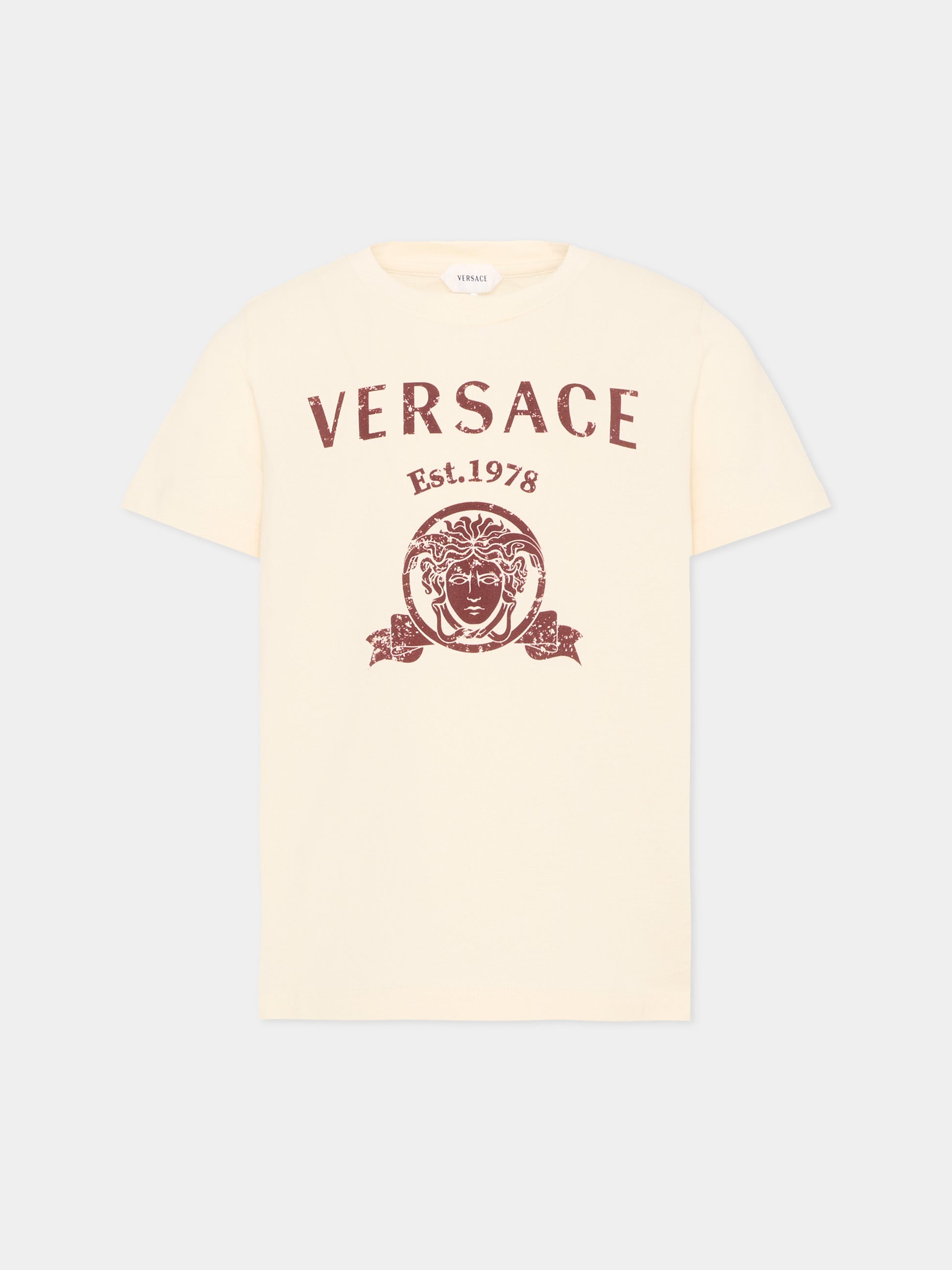 T-Shirt avorio per bambini con logo,Versace,1024946 1A18123 2YE00