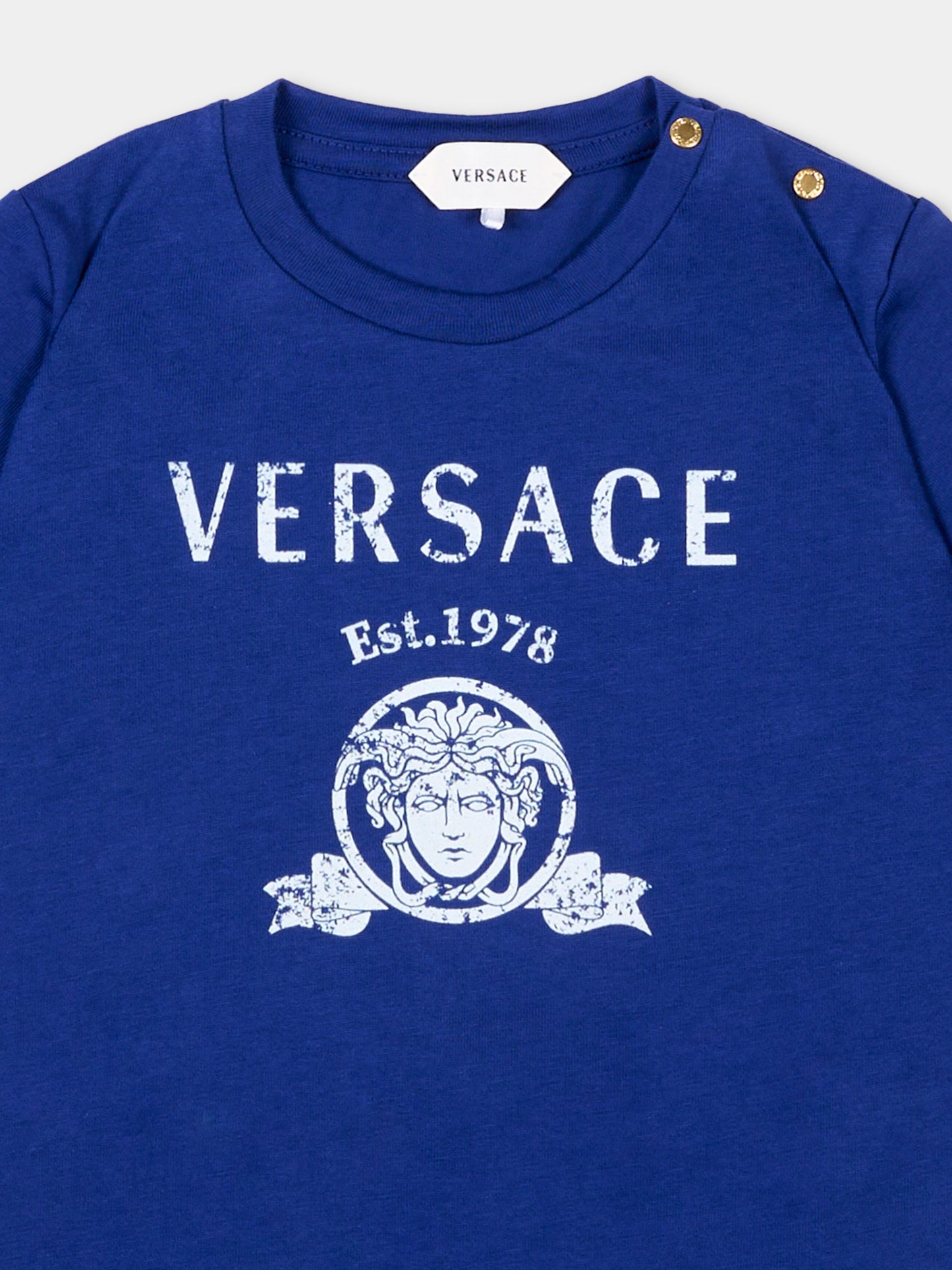 T-Shirt blu per neonato con logo,Versace,1025154 1A18123 2U0K0