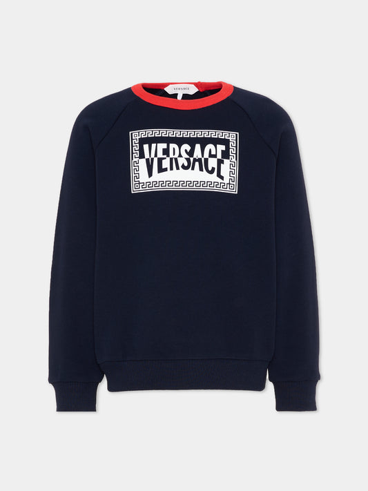 Felpa blu per bambini con logo,Versace,1024951 1A16973 6UG90