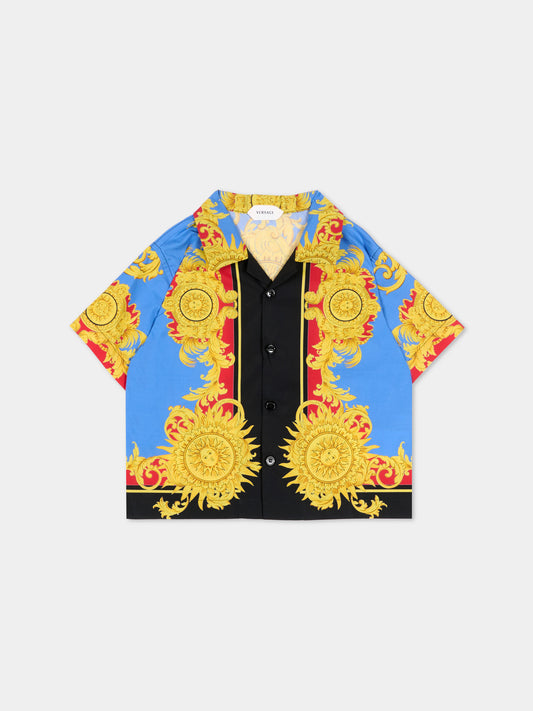 Camicia a maniche corte multicolor per neonato con stampa barocca per neonato,Versace,1025157 1A18114 5UG70