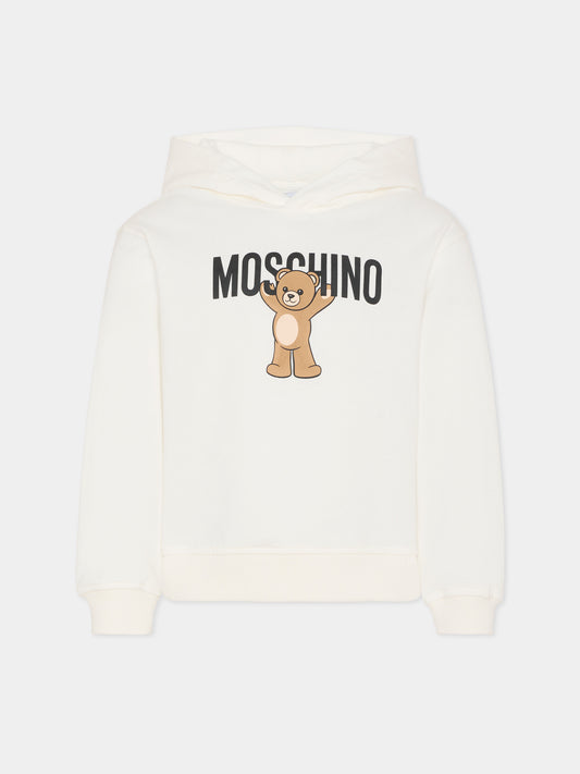 Felpa avorio per bambini con Teddy Bear,Moschino Kids,HUF09F LCA40 10063