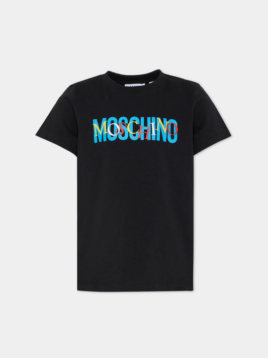 T-shirt nera per bambini con logo,Moschino Kids,HUM05I LAA10 60100