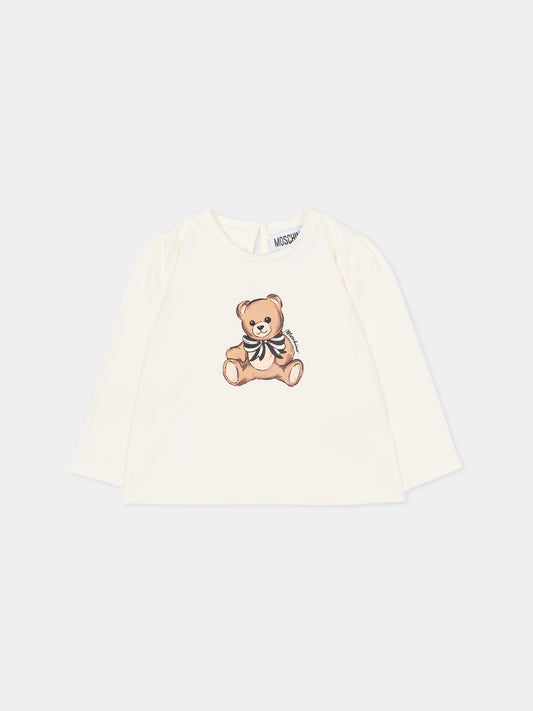 T-shirt avorio per neonata con Teddy Bear,Moschino Kids,MDO00U LBA11 10063