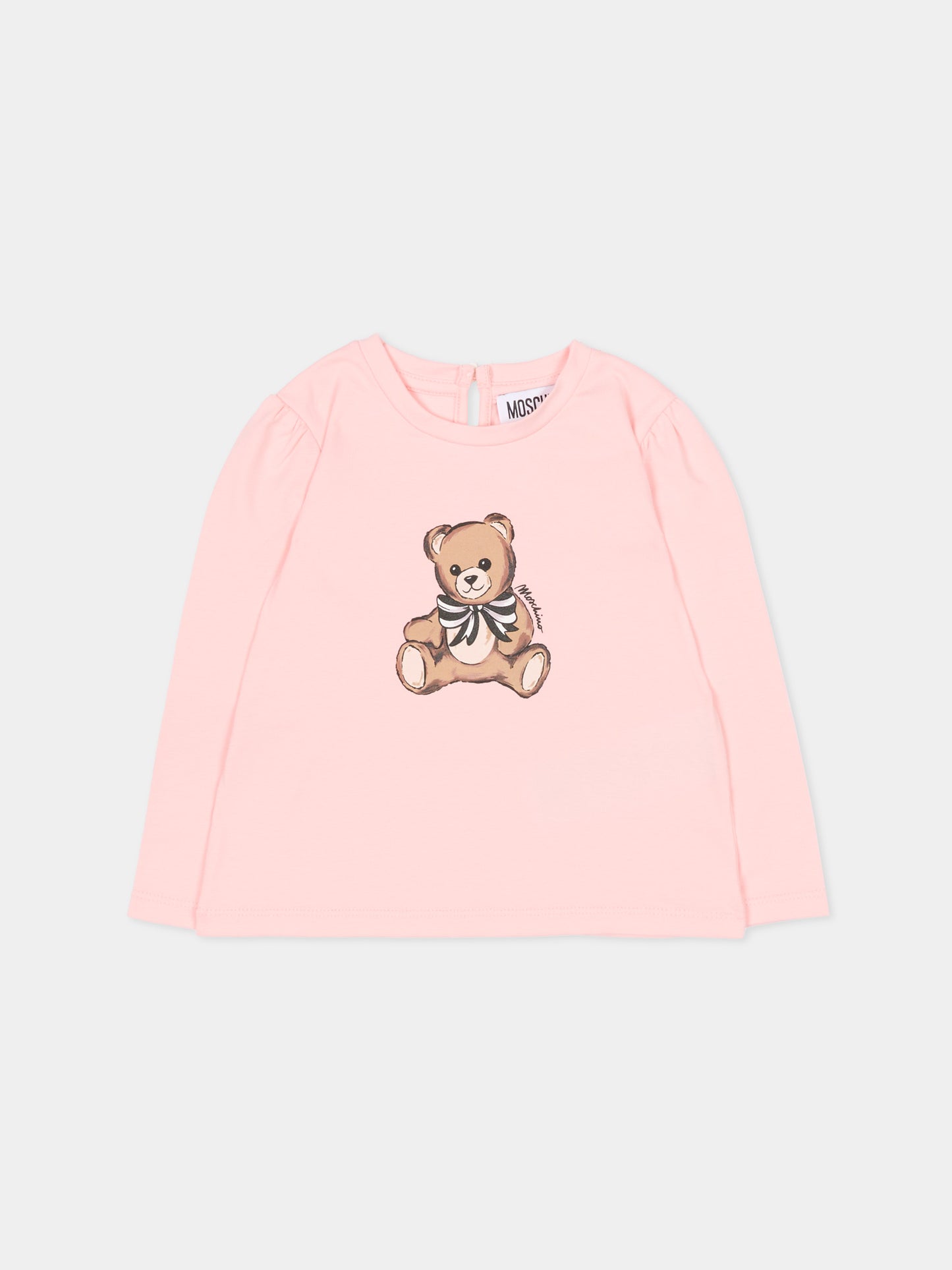 T-shirt rosa per neonata con Teddy Bear,Moschino Kids,MDO00U LBA11 50209