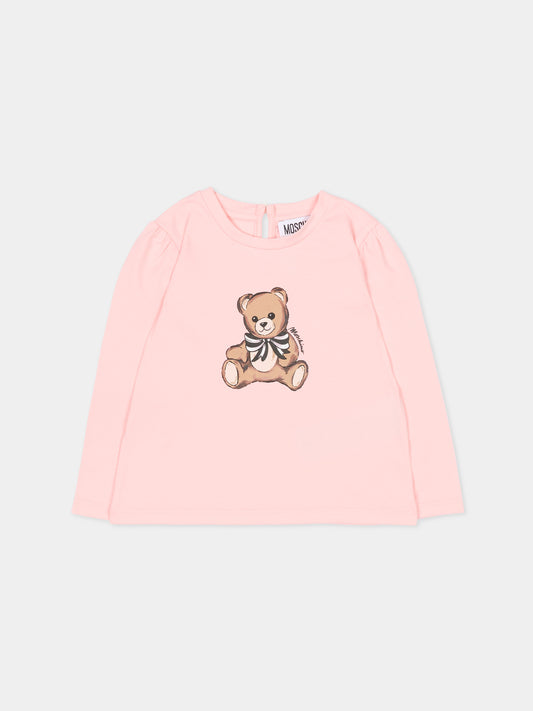 T-shirt rosa per neonata con Teddy Bear,Moschino Kids,MDO00U LBA11 50209