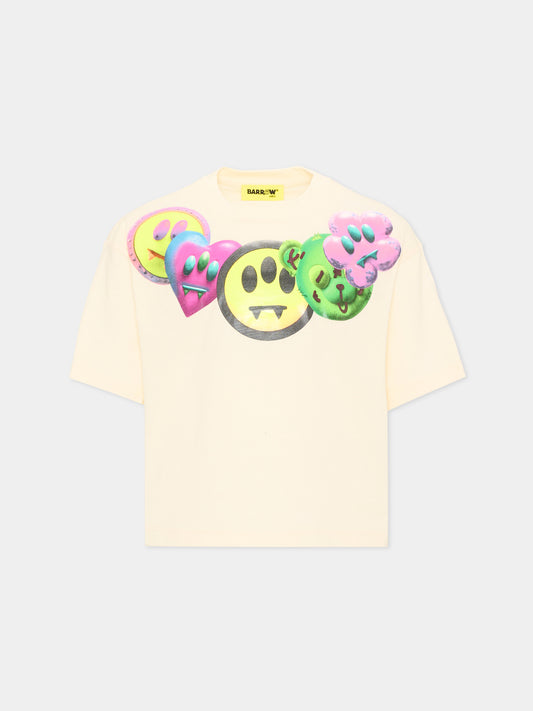 T-Shirt avorio per bambina con smile,Barrow,F6BKJGTH172 013