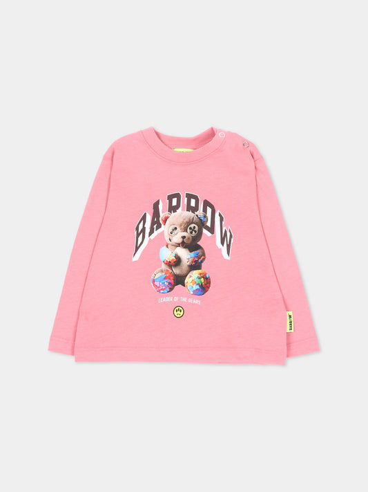 T-shirt a manica lunga rosa per neonata con stampa,Barrow,F6BKUNTH194 409