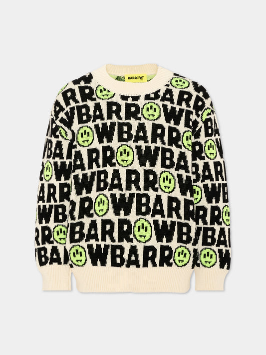 Maglione avorio per bambini con logo,Barrow,F6BKJUJP047 013