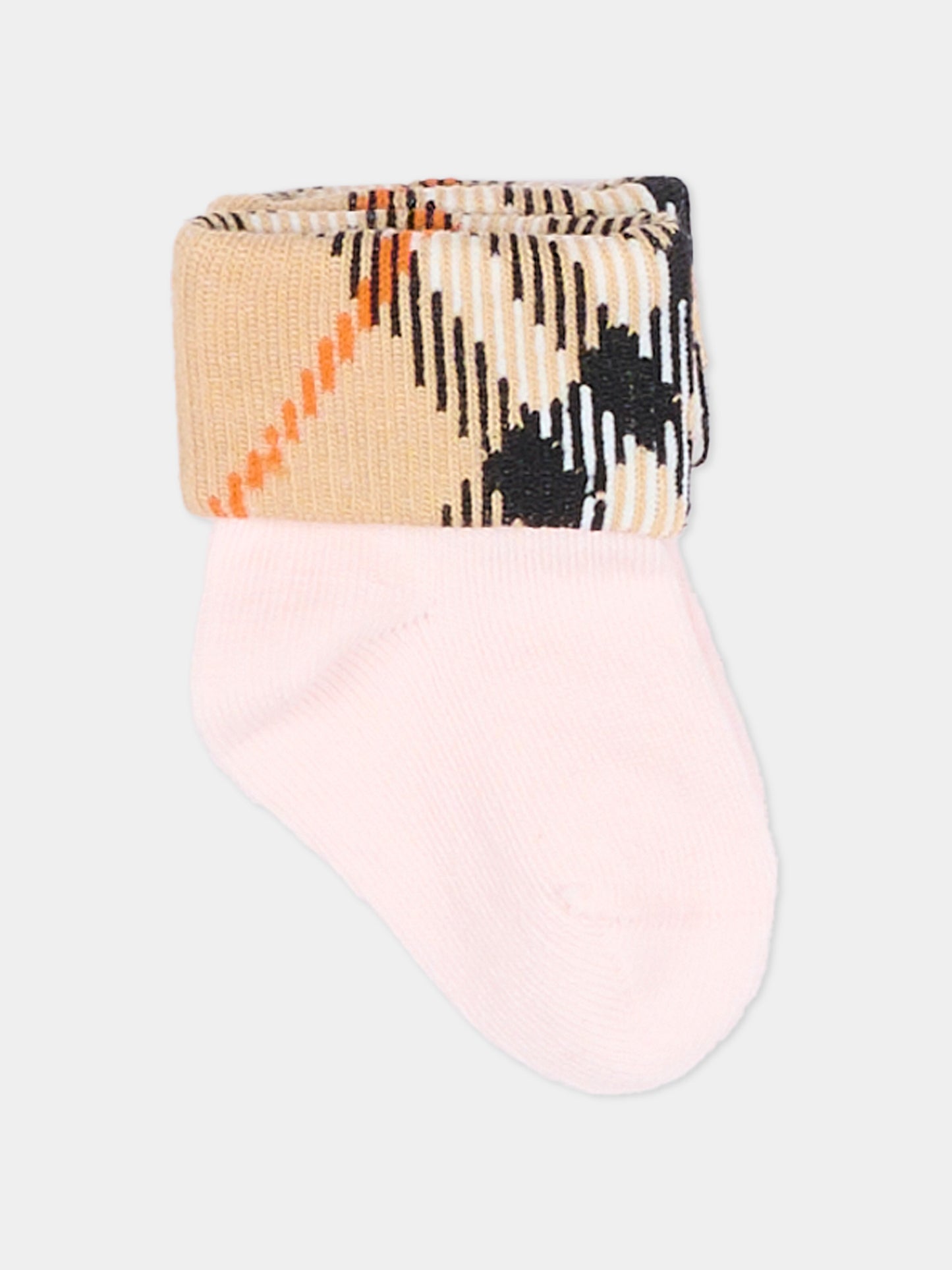 Calzini rosa per neonata con check vintage,Burberry Kids,8121866 A1439