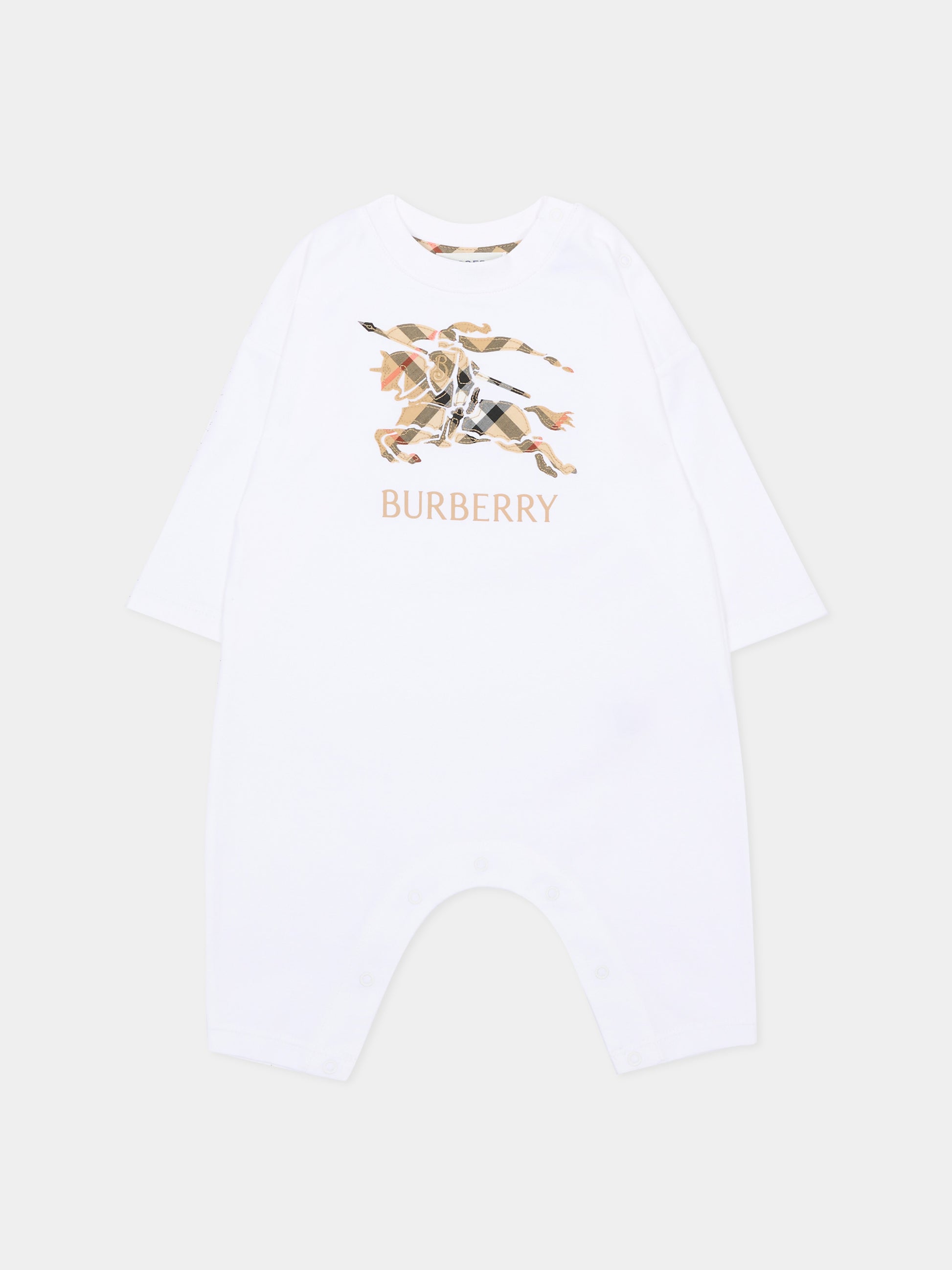 Pagliaccetto avorio per neonati con logo,Burberry Kids,8117494 A1464