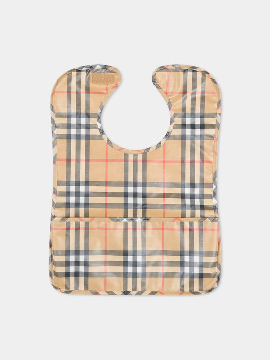 Bavaglino beige per neonati con check vintage,Burberry Kids,8120523 B9368