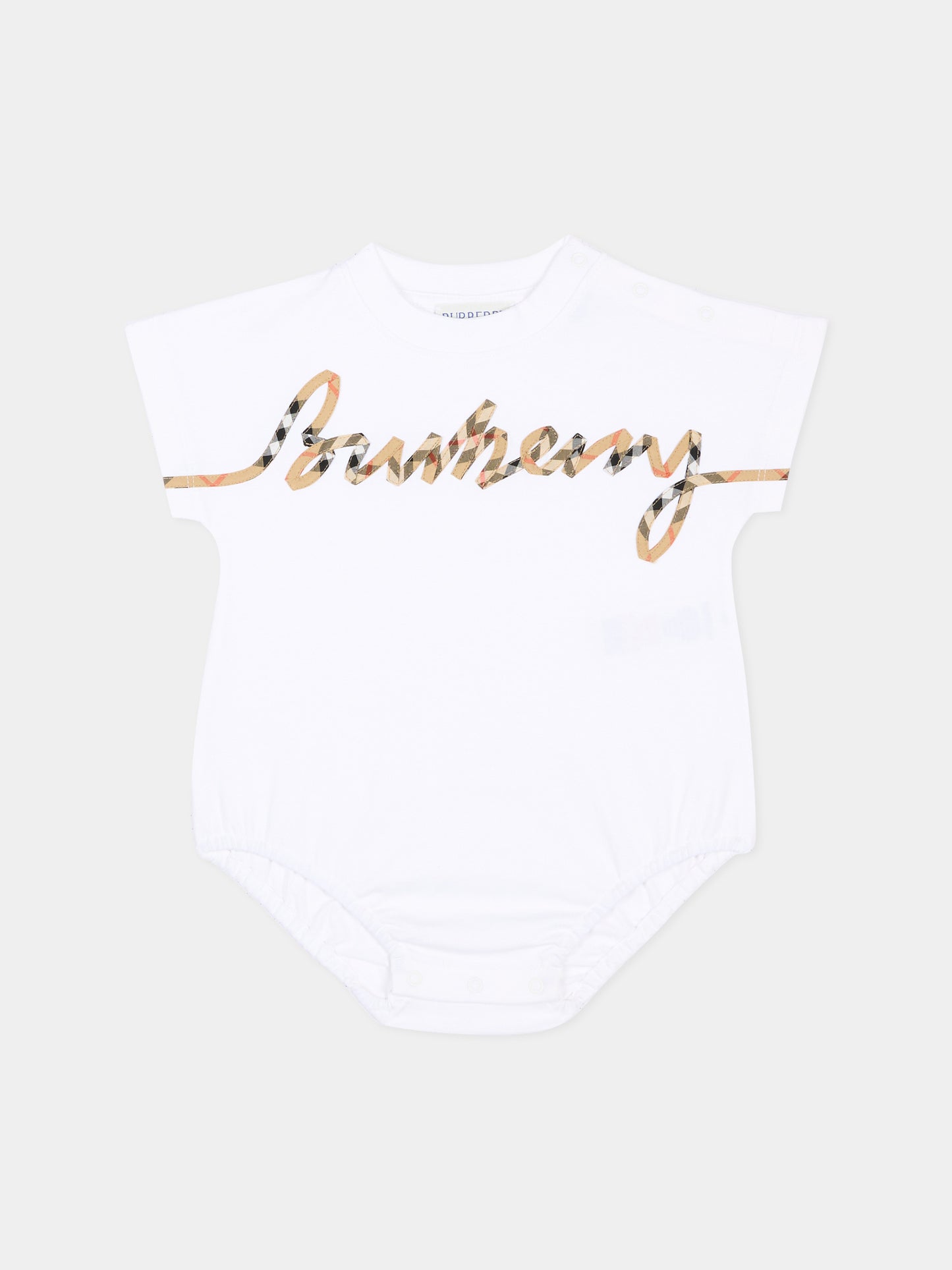Body bianco per neonati con logo,Burberry Kids,8125959 A1464