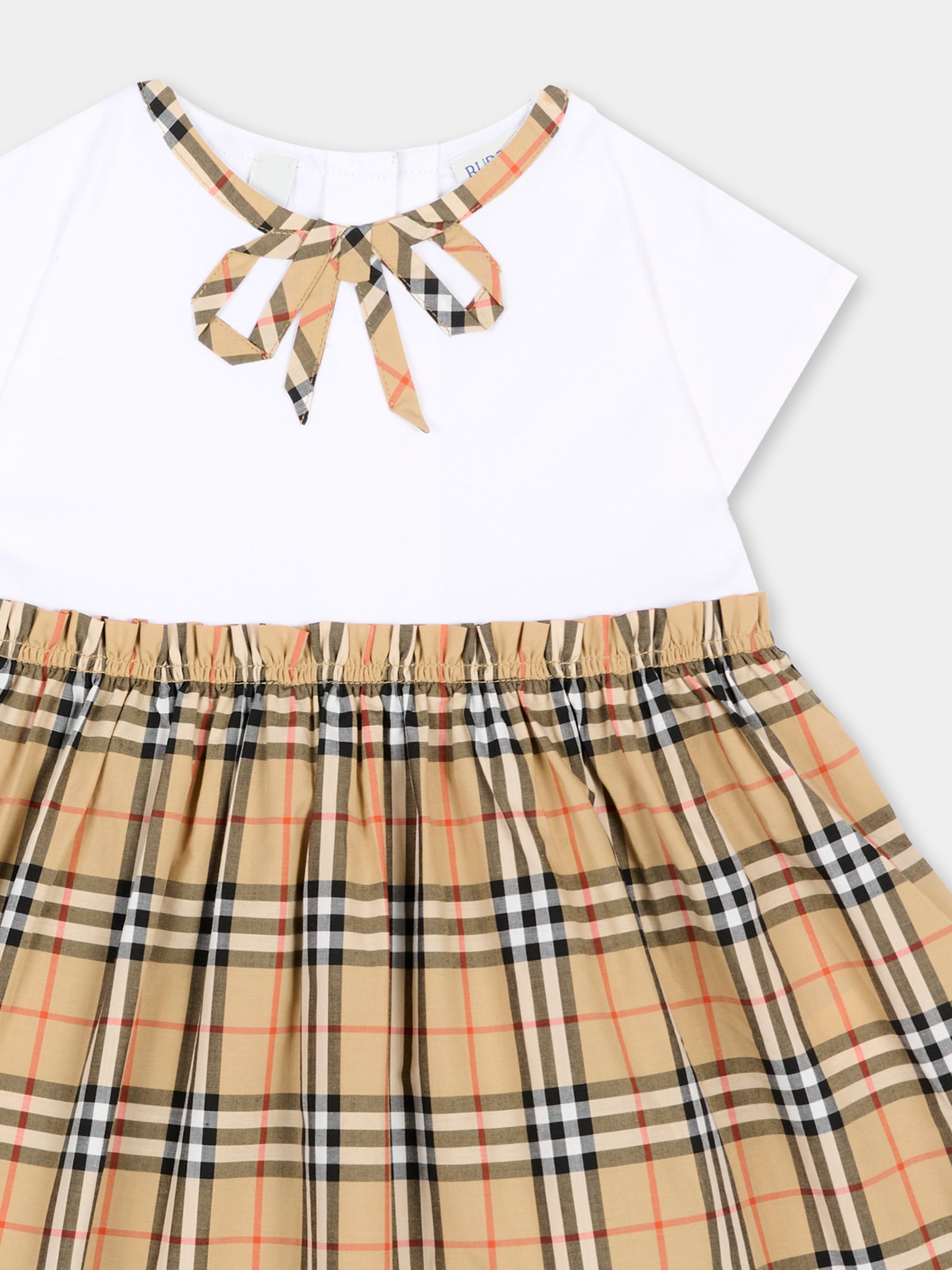 Vestito bianco per neonata Check Vintage,Burberry Kids,8125957 A1464