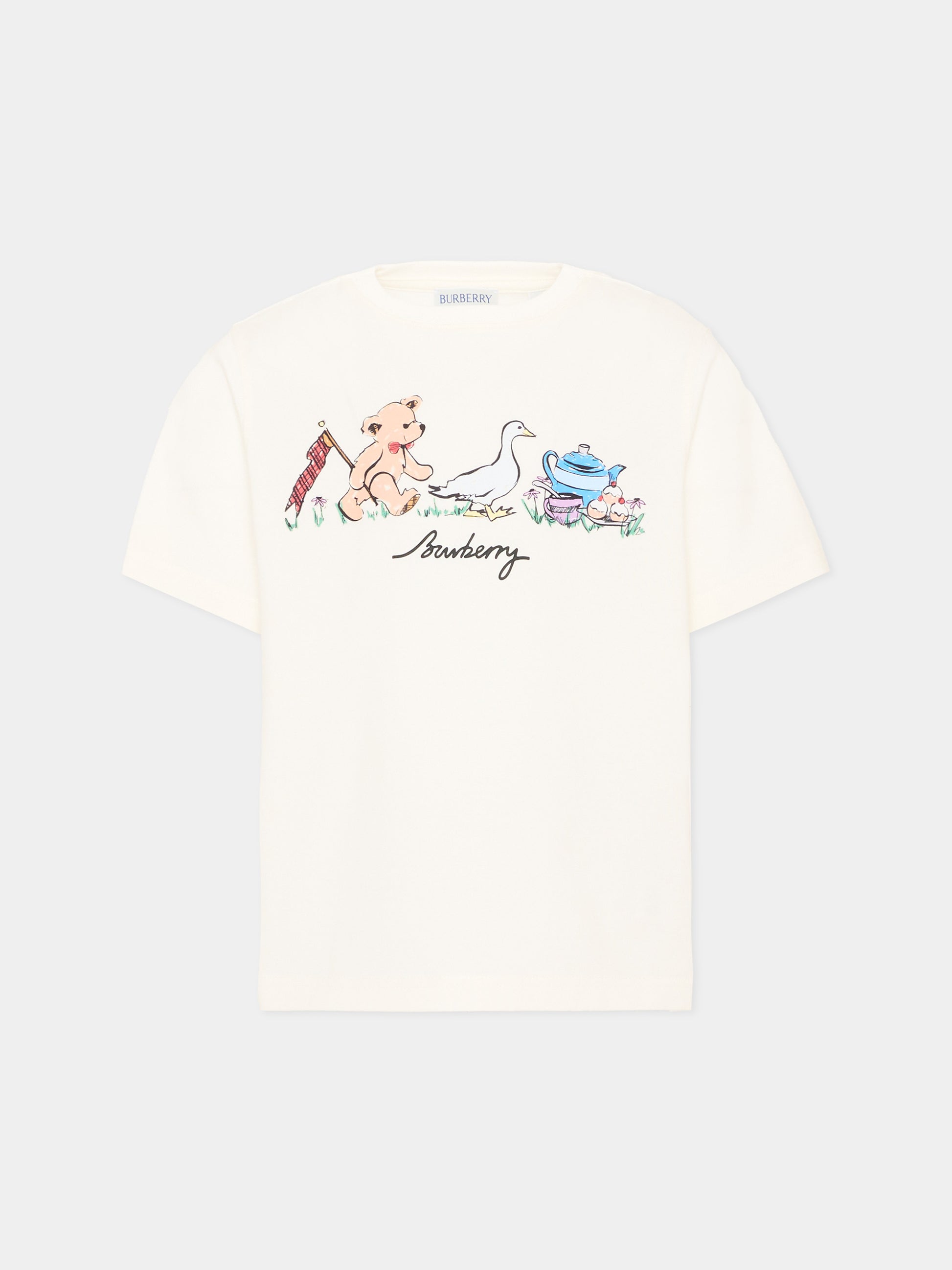 T-Shirt avorio per bambina con logo,Burberry Kids,8126581 A2014