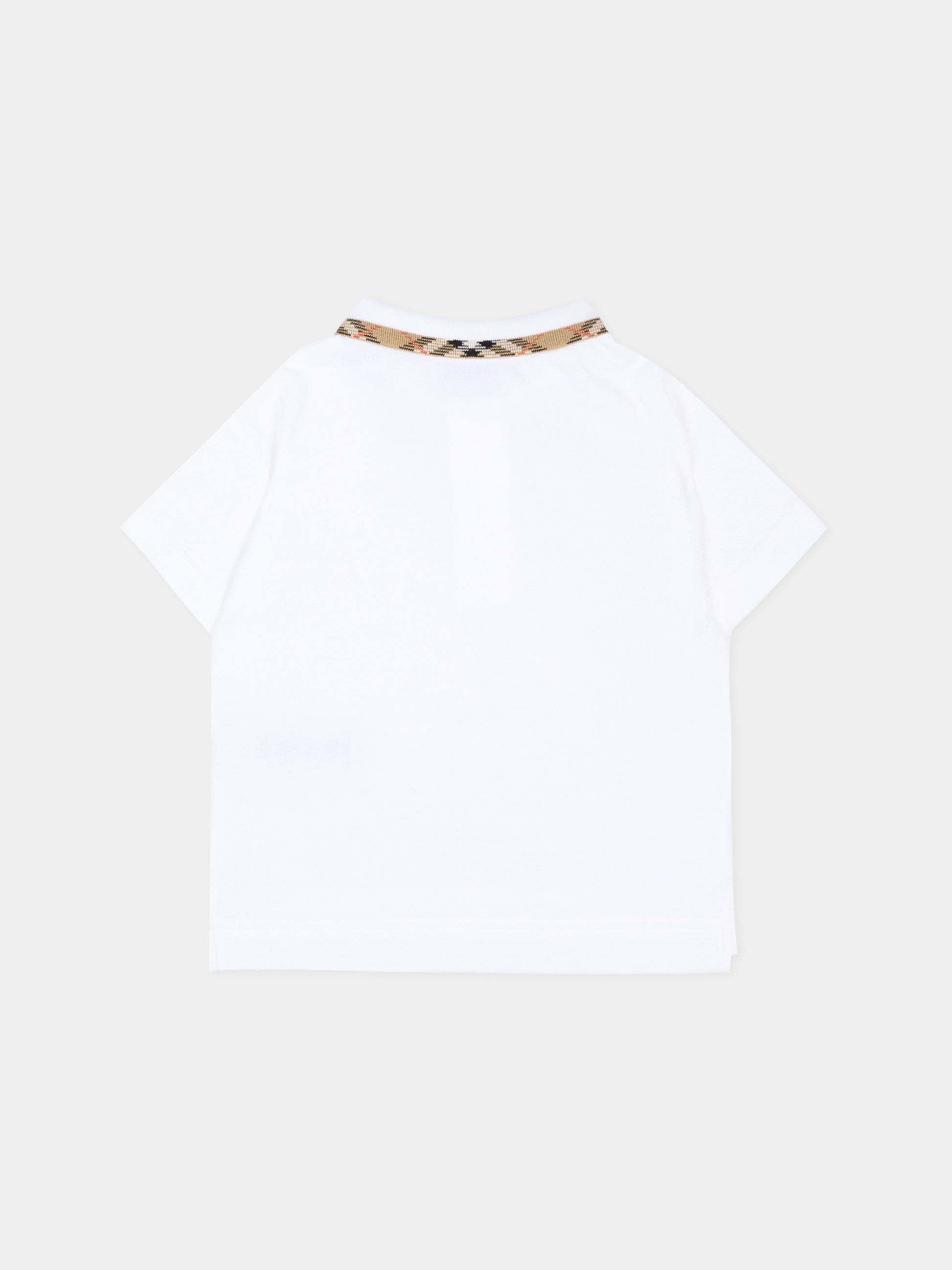 Polo bianca per neonato con cavaliere equestre,Burberry Kids,8126808 A1464