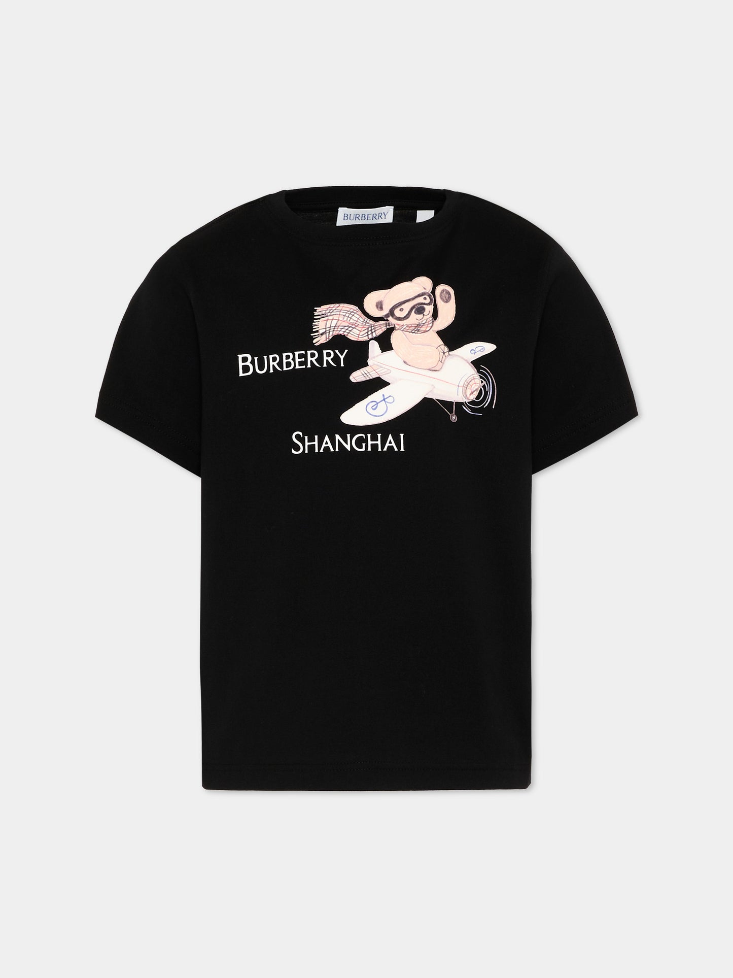 T-shirt nera per bambino con logo,Burberry Kids,8127199 A1189
