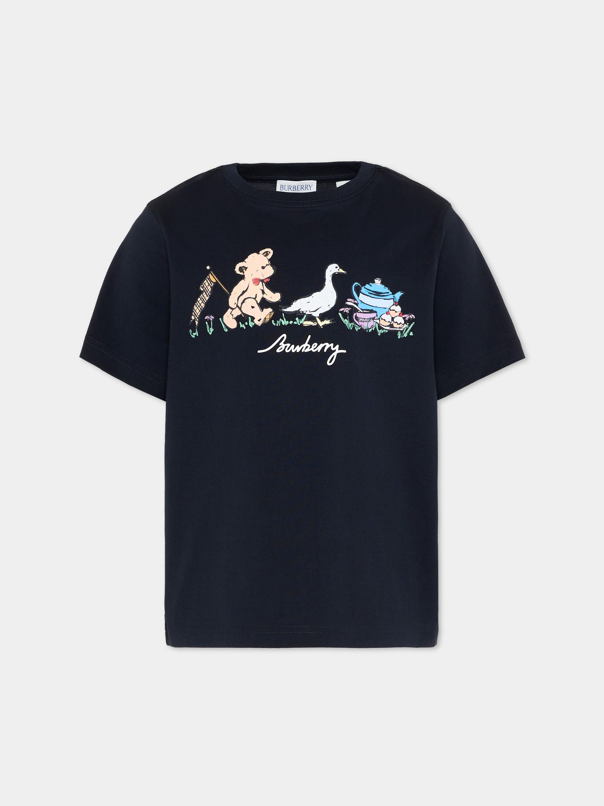 T-Shirt blu per bambini con logo,Burberry Kids,8128100 A1662