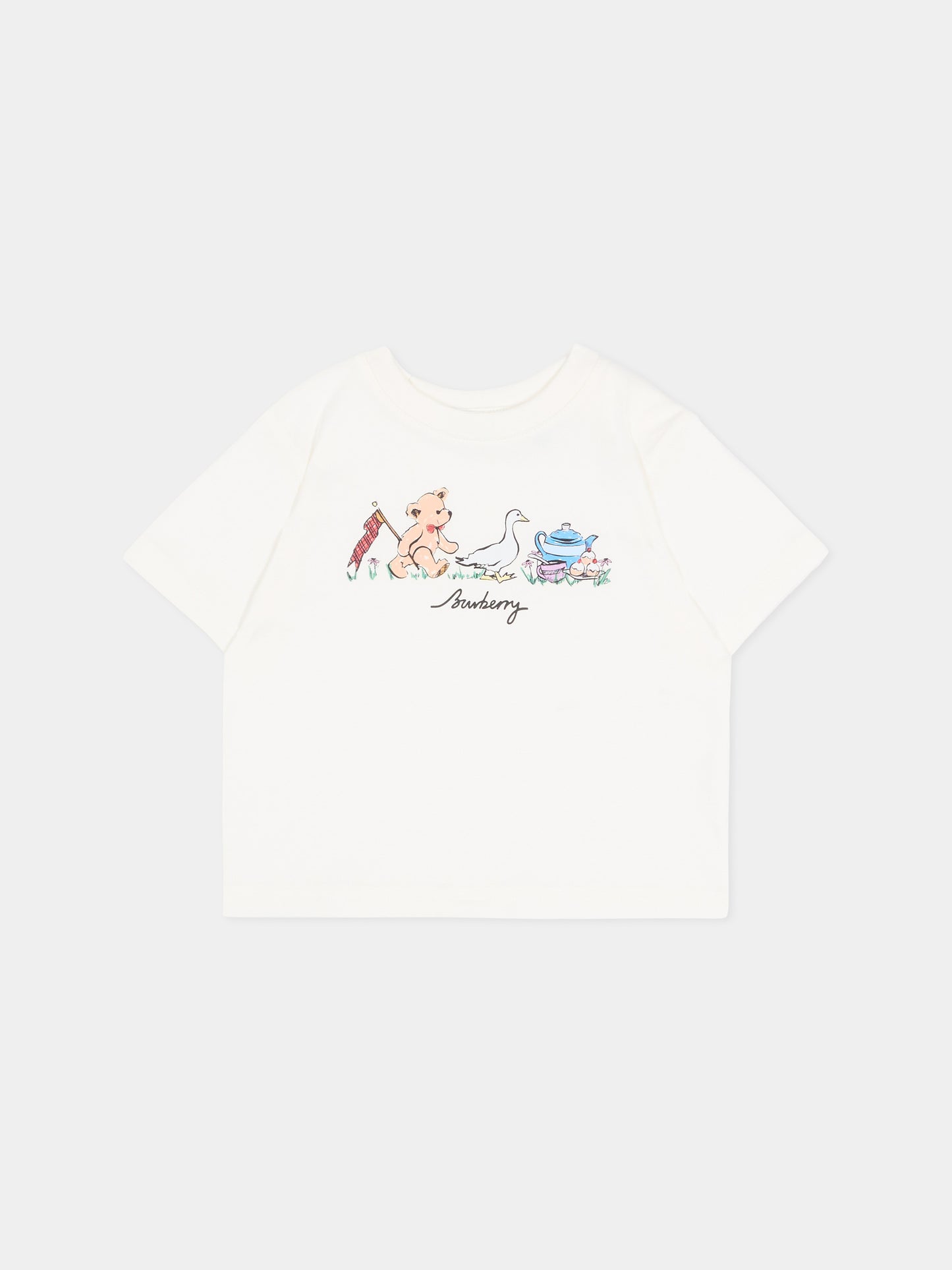 T-shirt avorio per neonati con logo,Burberry Kids,8128300 A2014