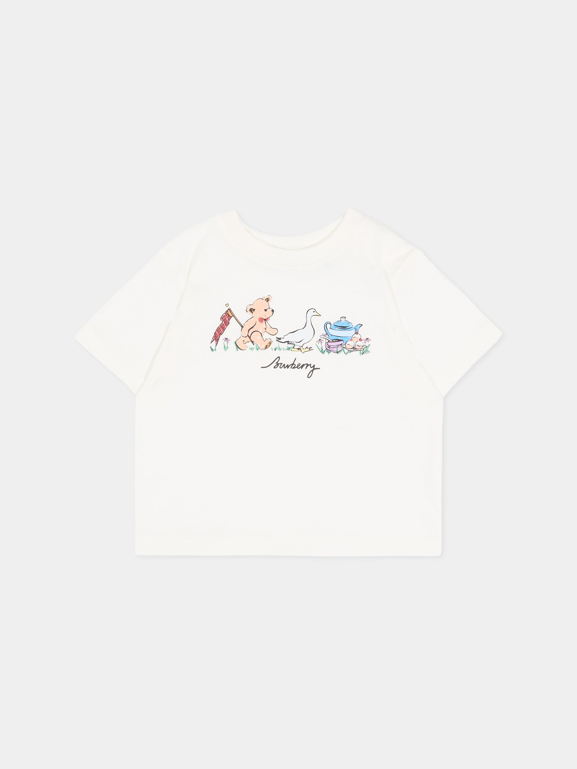 T-shirt avorio per neonati con logo,Burberry Kids,8128300 A2014