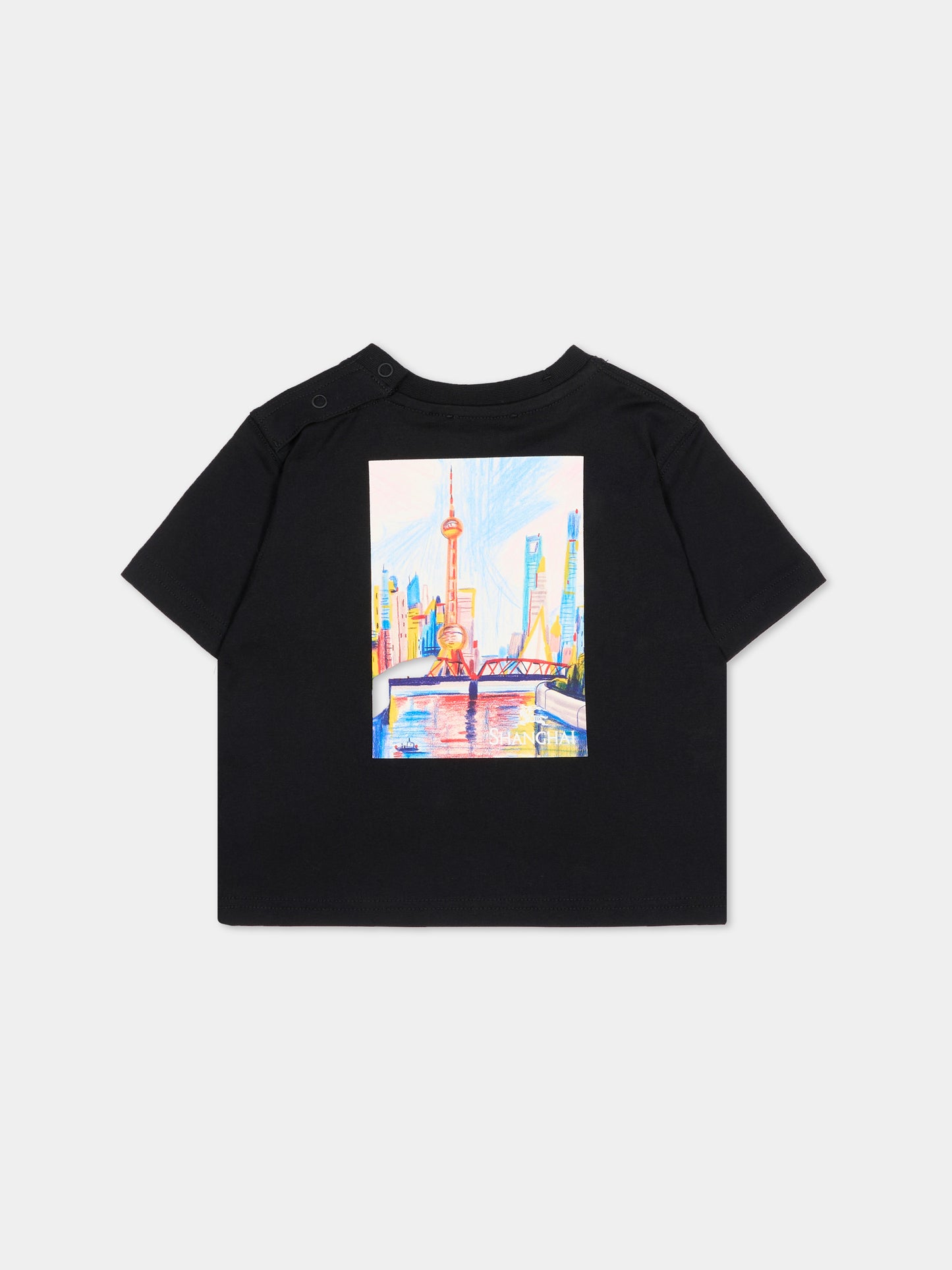 T-shirt nera per neonati con logo,Burberry Kids,8129769 A1189