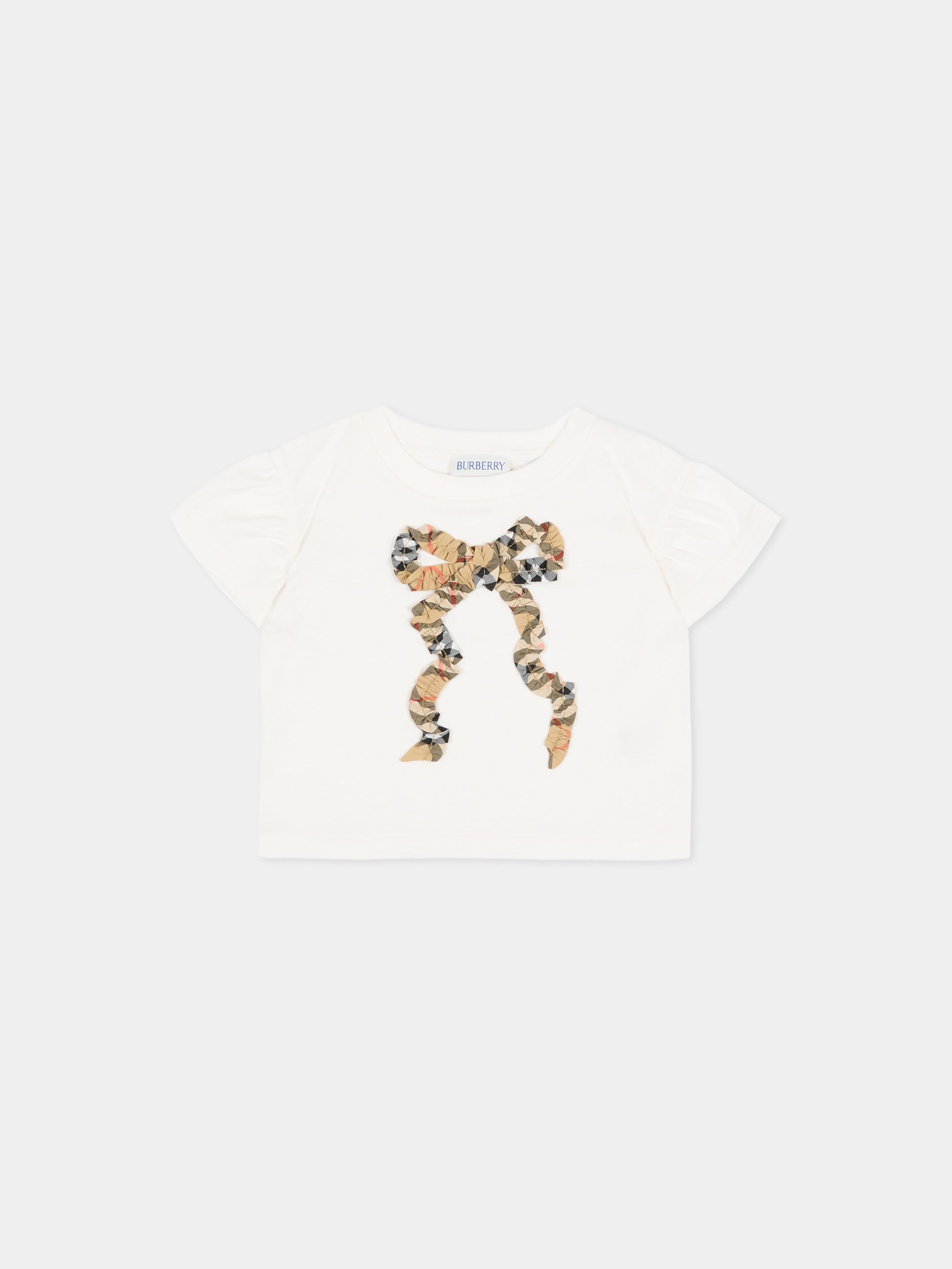 T-shirt avorio per neonata con fiocco check vintage,Burberry Kids,8129936 A2014