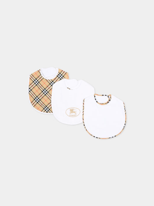 Bavaglini bianchi per neonati con check vintage,Burberry Kids,8126049 A1464