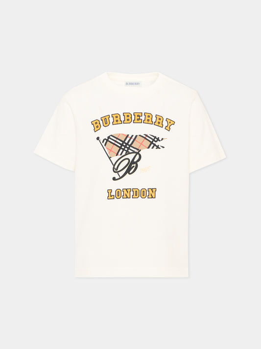 T-Shirt avorio per bambino con logo
